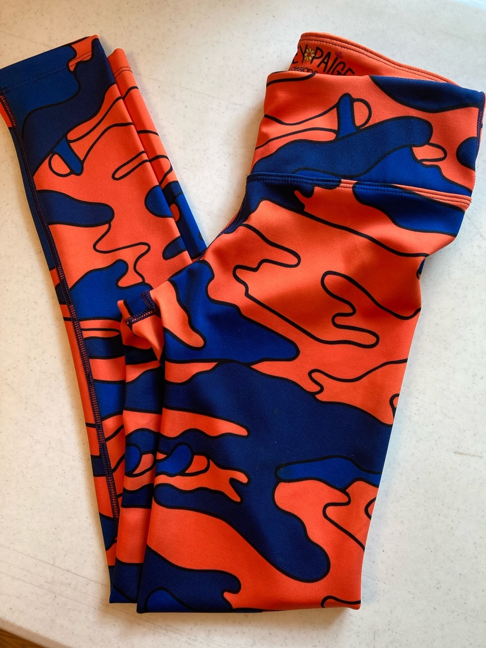 Corey Paige Blue & Orange Abstract Camo Leggings